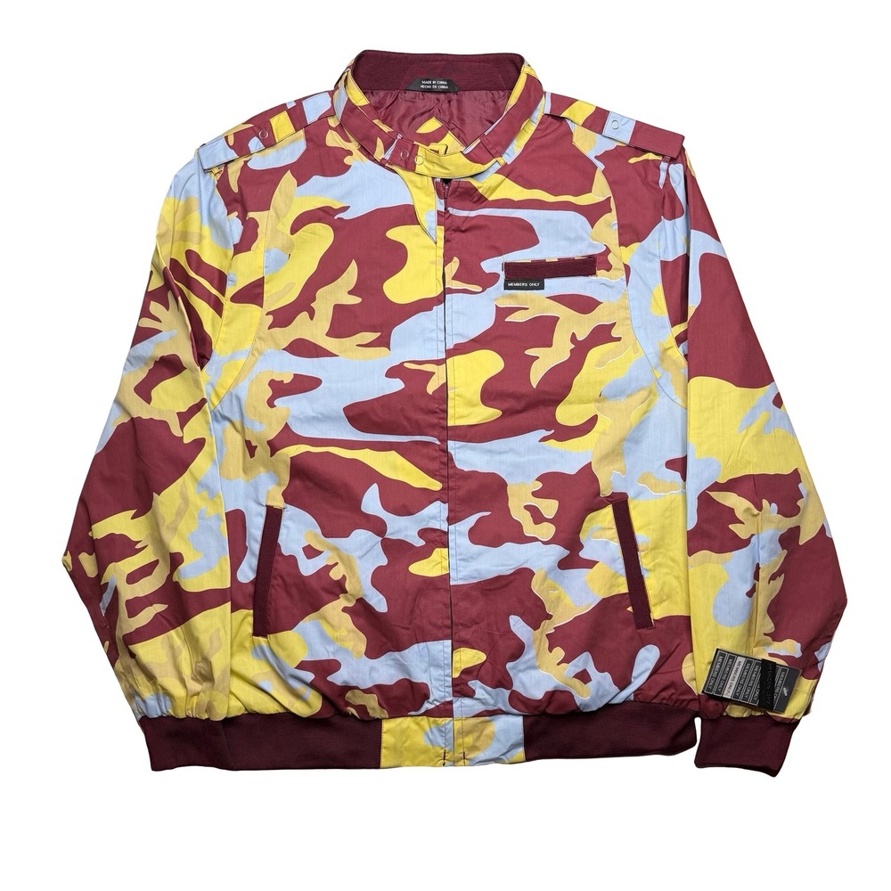 Member's Members Only burgundy yellow camouflage camo military‎ army jacket 3XL